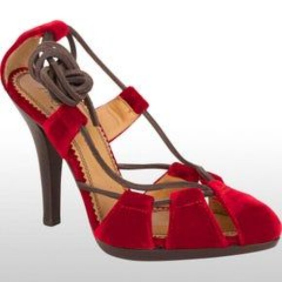 TOM FORD For Yves Saint Laurent Haute Couture Rouge Ankle Tie Heels - Picture 7 of 8